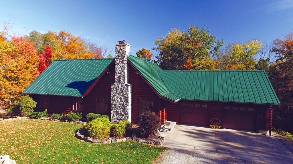 log cabin with metal roof