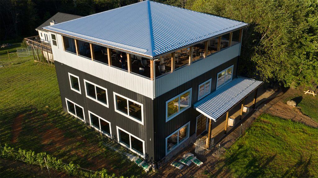 Winery building with metal roof