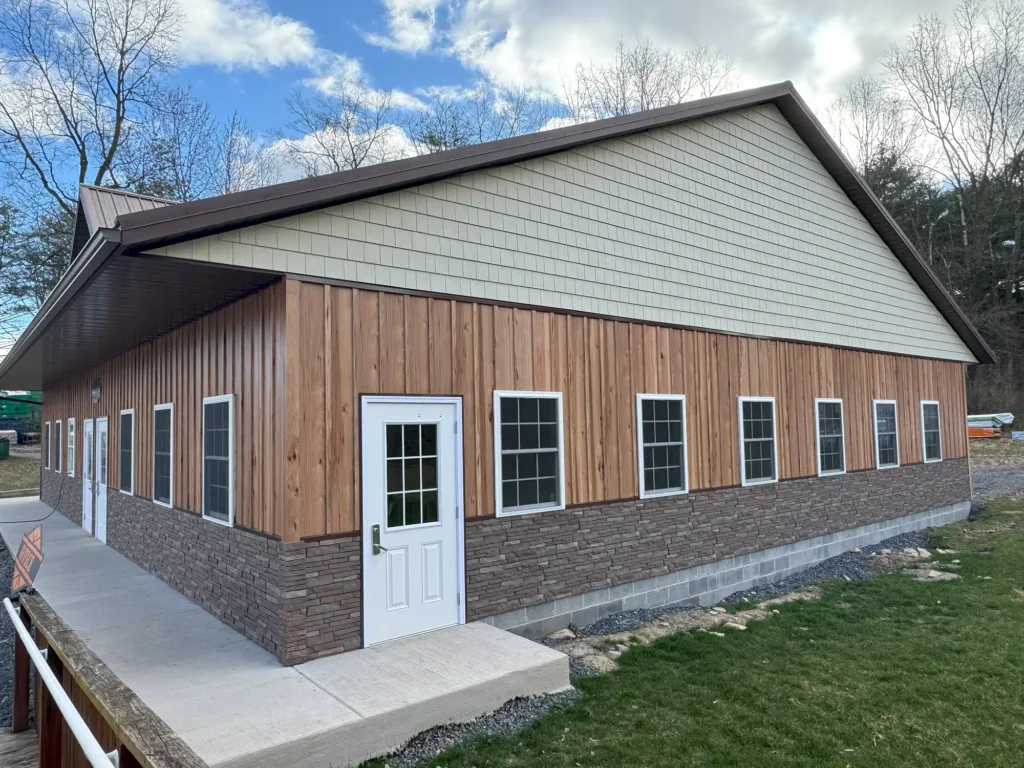 Board & Batten siding in direct print Hickory on a building in North Carolina.