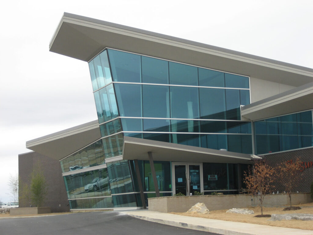 Building with a metal roof