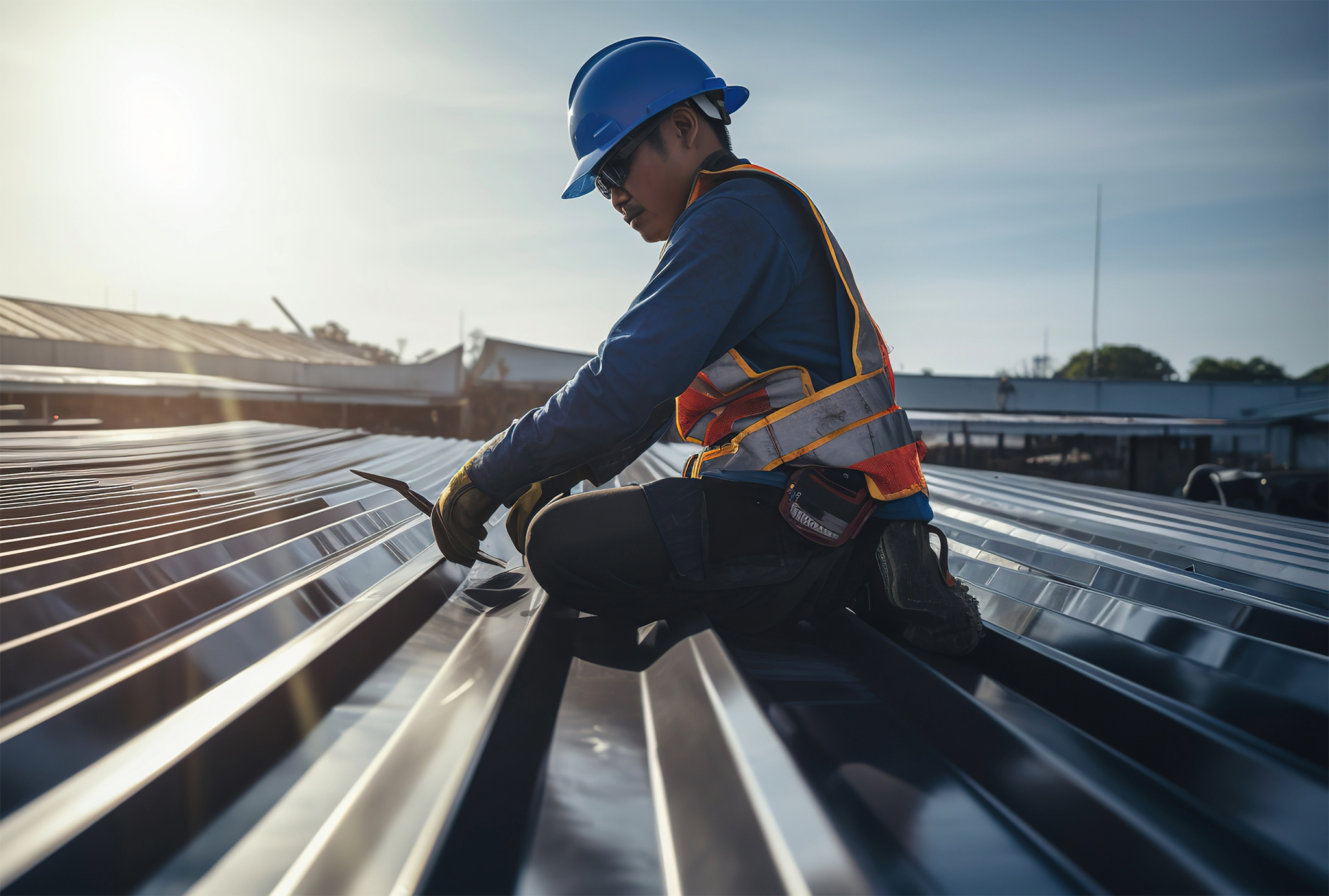 Man on a metal roof