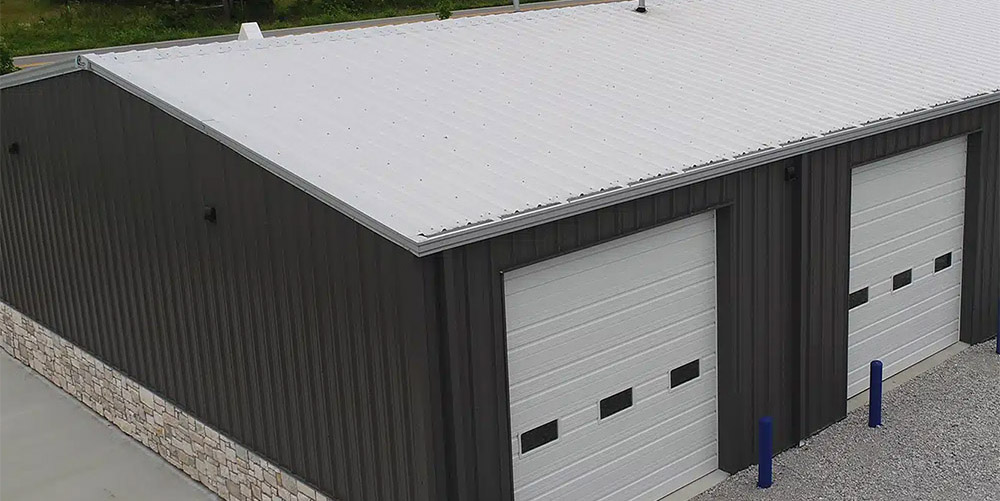 Panel-Loc Plus exposed fastener roof panel in Gray and siding in Burnished Slate.