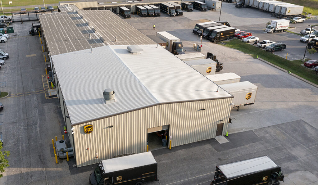 R-Loc metal panels on a UPS warehouse facility.