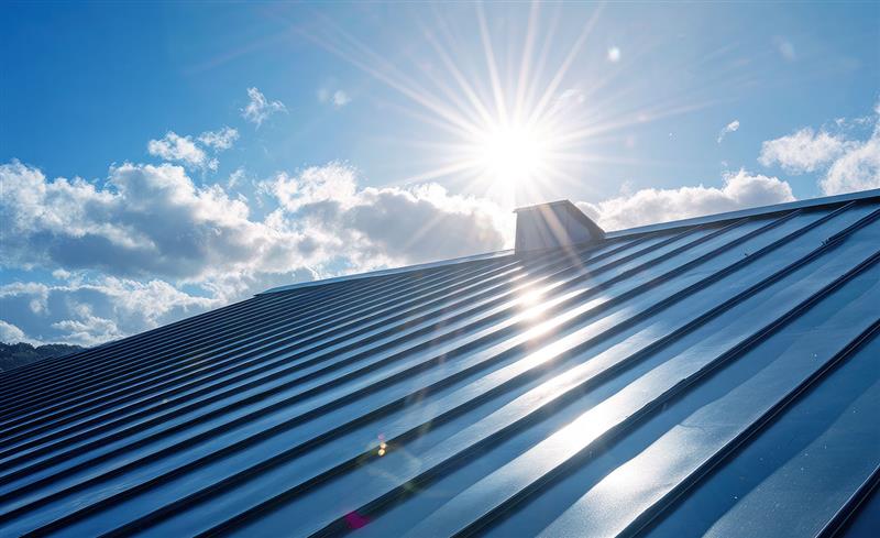 Metal Roof with sun shining over it
